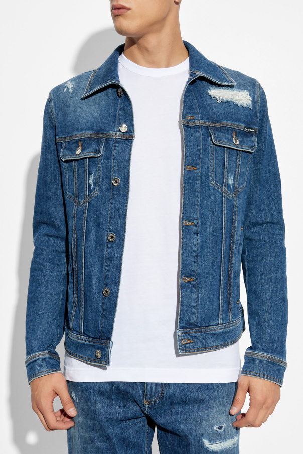 DOLCE & GABBANA デニムジャケット 38 Denim jacket with embossed tag on leather in Multicolor for